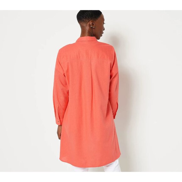 Encore by Idina Menzel Reg Relaxed Linen Button Down Shirtdress Coral L A501290 - Picture 2 of 2